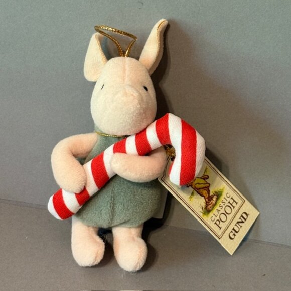 Winnie Pooh Piglet Ornament Gund Plush Stuffed Animal Figure Classic Disney Cane - Picture 1 of 3